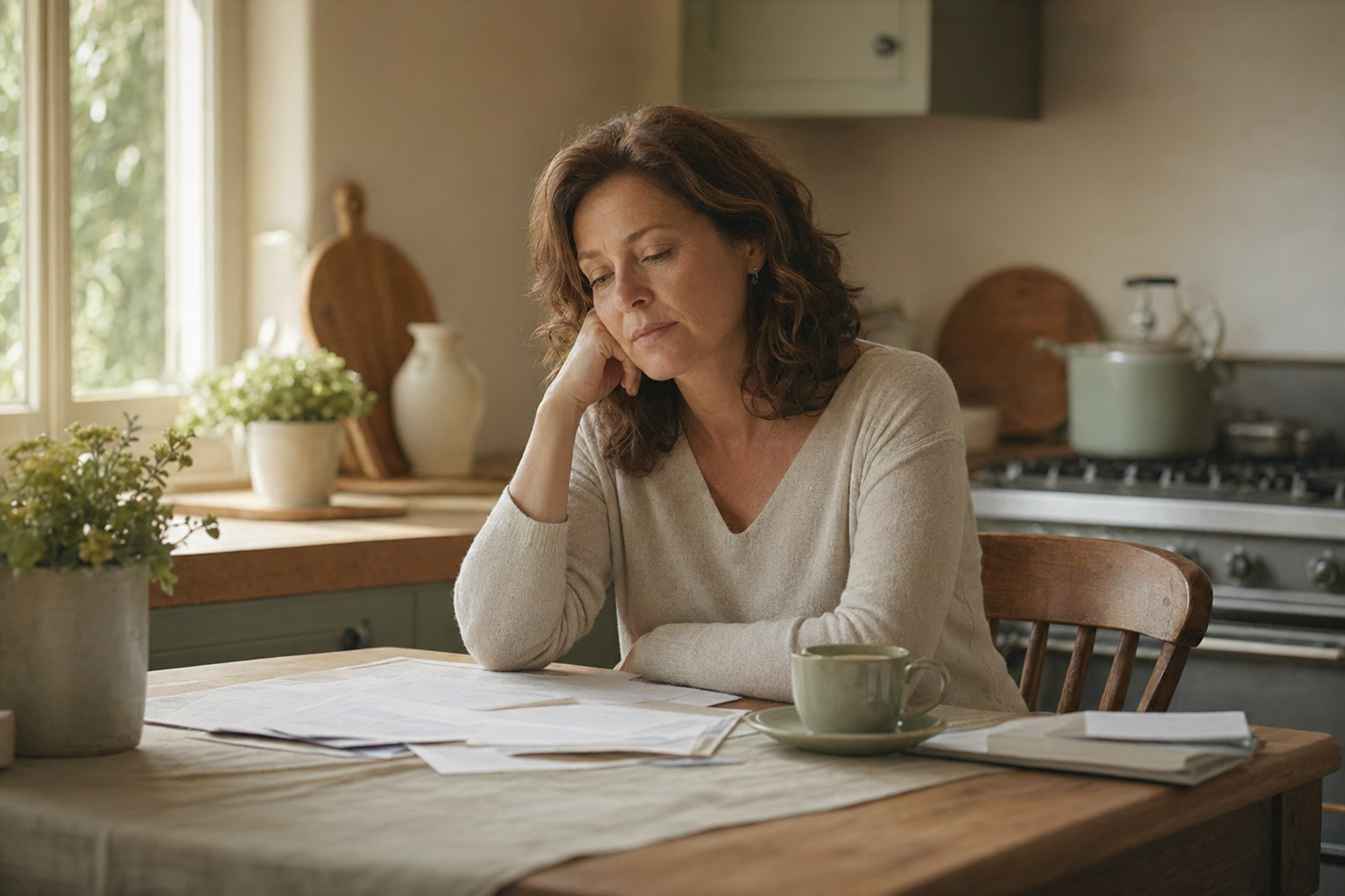 Femme seule avec des documents